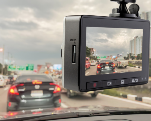 A dashcam in traffic