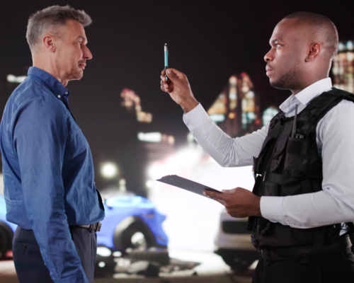 A field sobriety test on a man from an officer