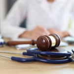 A judges gavel on a desk.